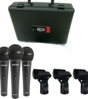 PROEL EIKON DM800KIT - 3 Microfoni Dinamici + 3 Supporti in ABS+ Bauletto Per Trasporto e Contenimento