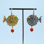 Orecchini argento e bronzo "Pesce palla"